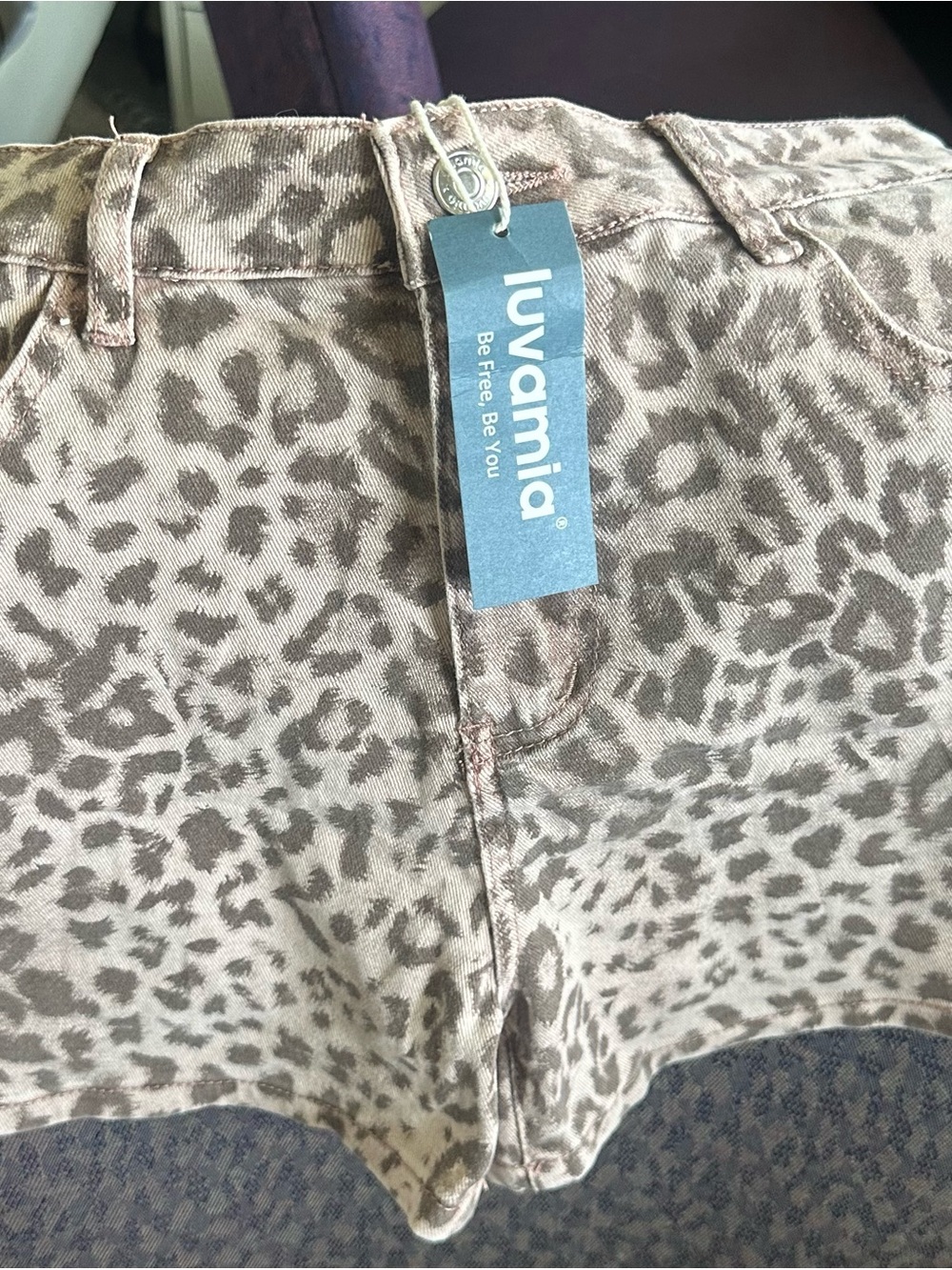 Luvamia Women's Beige Leopard Print Boyfriend Jeans